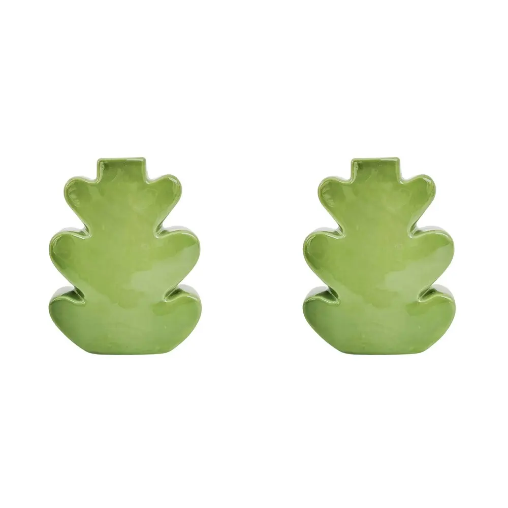 2x Urban Products Alice Leaf Themed Retro Style Home Decor Vase Green 18cm - Home & Garden