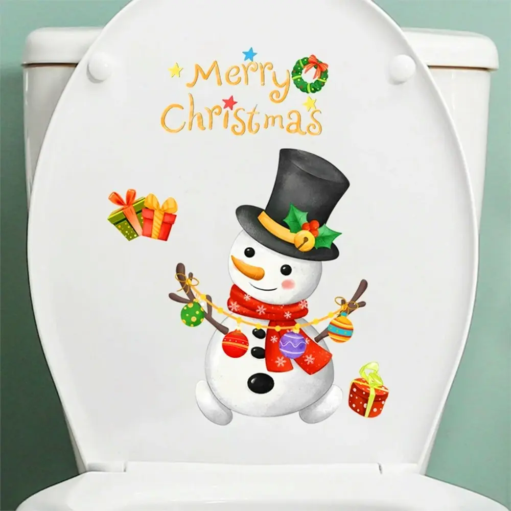 2 Pcs Xmas Toilet Seat Sticker Merry Christmas Toilet Lid Decals Snowman Sticker - Home & Garden