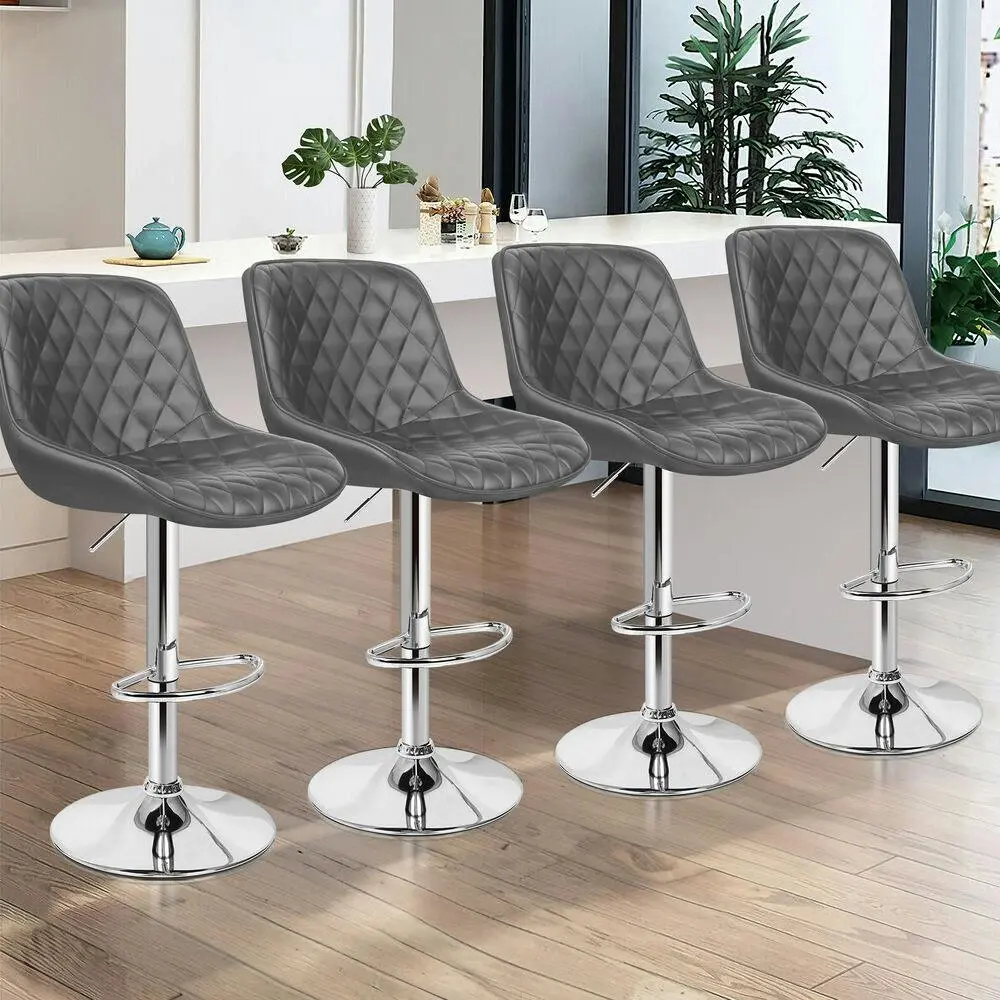 Alfordson 4x Bar Stools Gas Lift Leather Bar Chairs Kitchen Swivel Xena GREY - Shop Dining Chairs & Bar Stools