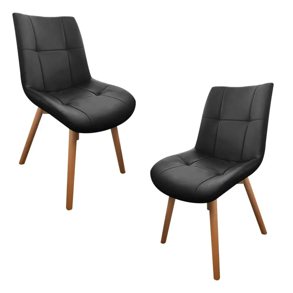 HomeStar Set Of 2 Mali PU Leather Kitchen Dining Chair Timber Legs Black/Natural - Furniture