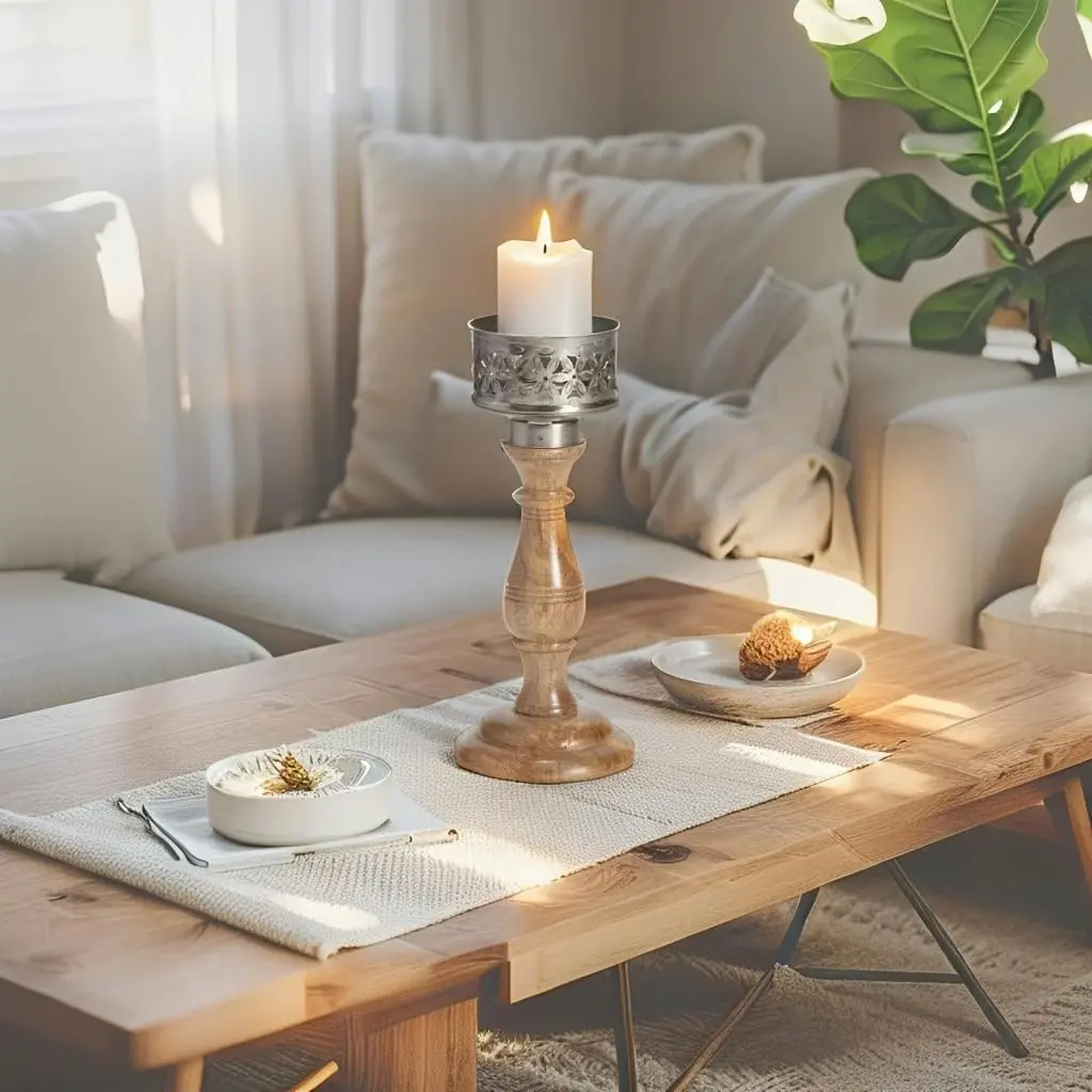 Willow & Silk Vintage Wooden 26cm Bloom Pillar Candle Holder - Home & Garden
