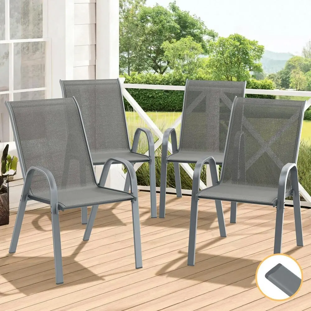 Alfordson 4x Outdoor Lounge Chairs Patio Dining Furniture Garden Stackable Grey - Up to 65% off Outdoor Furniture