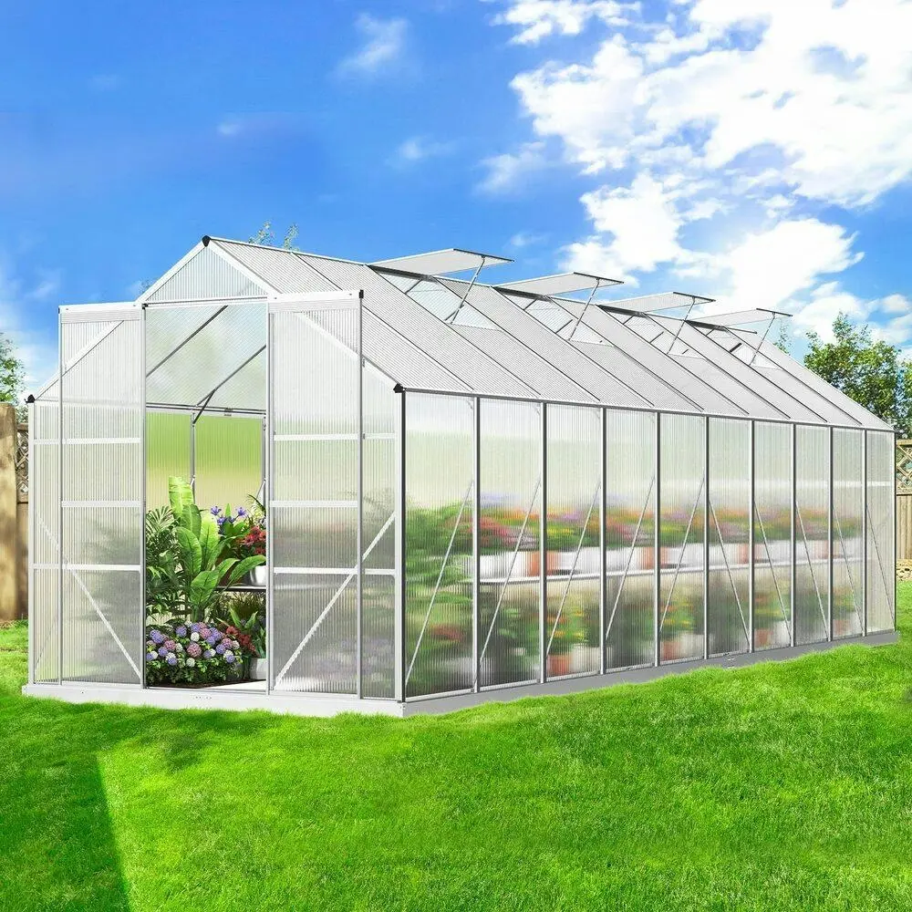 Alfordson Greenhouse 6.3x2.4x2.1M Aluminium Polycarbonate Garden Storage Shed - Home & Garden