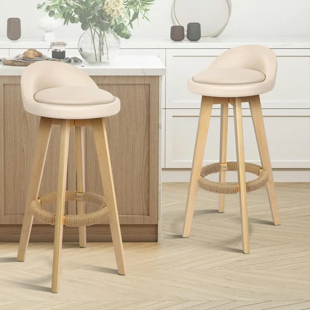 Alfordson Bar Stools Wooden Beige X2 - Shop Dining Chairs & Bar Stools