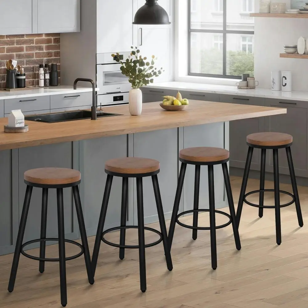 Alfordson 4x Bar Stools Retro Kitchen Vintage Chair Industrial Rocio Black - Furniture
