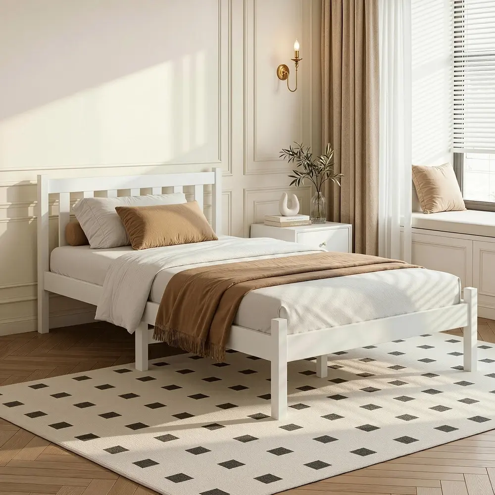 Artiss Bed Frame Single Size Wooden White SOFIE - Furniture