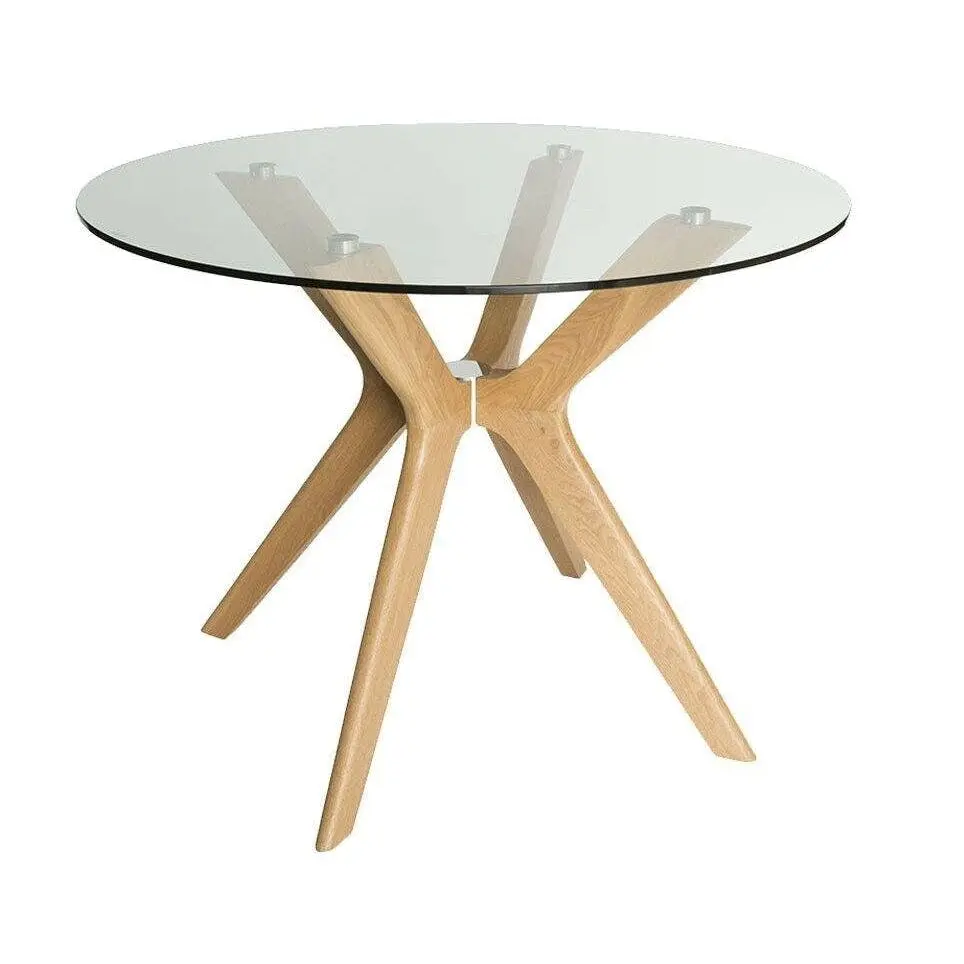 Lyn Round Glass Dining Table - 100cm - Natural