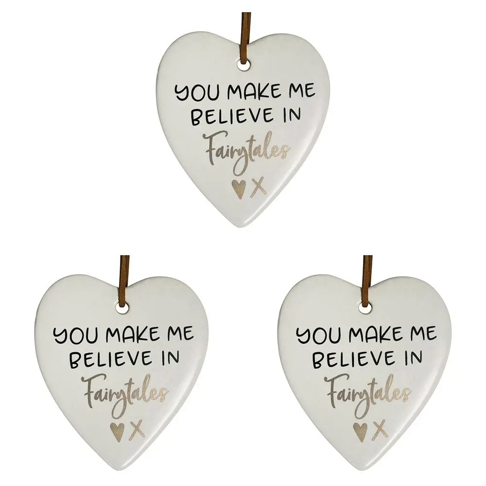 3x Ceramic Hanging 9cm Heart Fairytales w/Hanger Ornament Home/Office Room Decor - Home & Garden