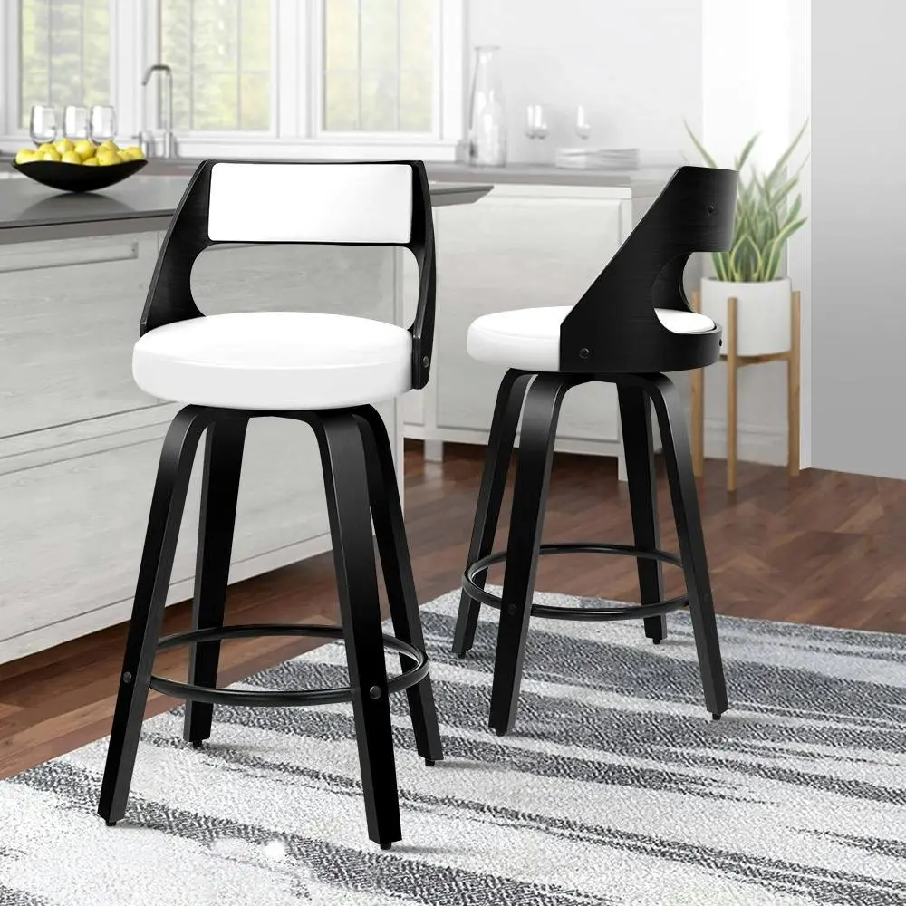 Alfordson Set of 2 Eden Elegant Modern Style Bar Stools (Black, White) - Furniture