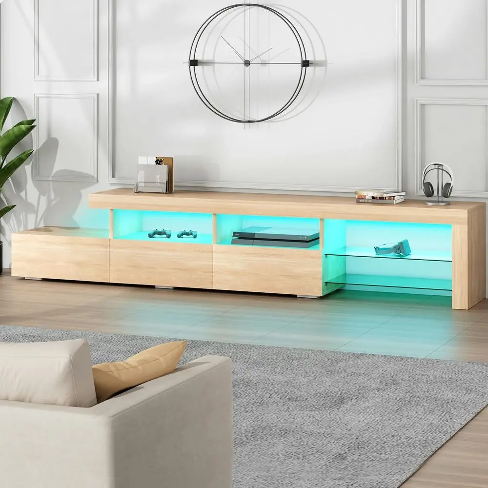 Alfordson Entertainment Unit 220cm LED Oak - Furniture