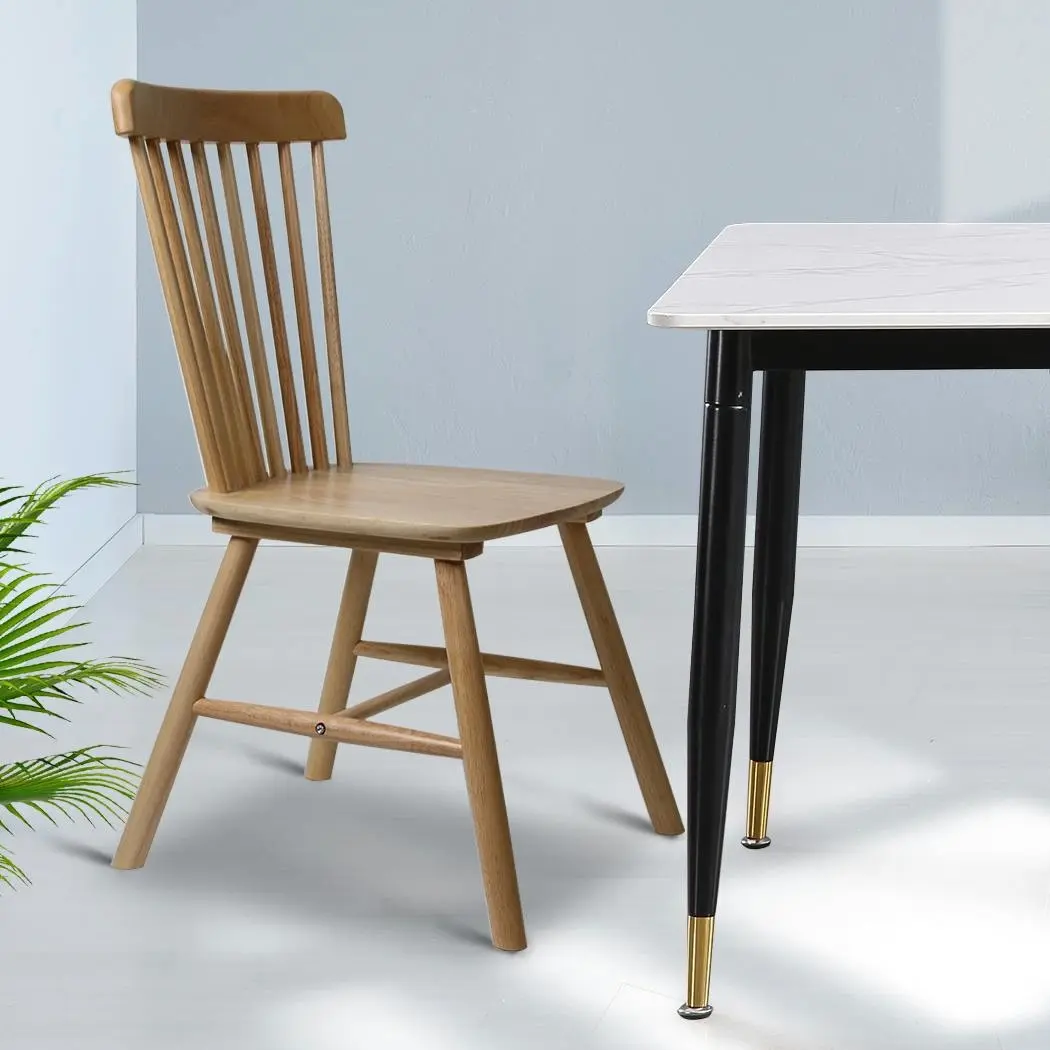 Levede 2x Dining Chairs Kitchen Windsor Chair Natural Wood Cafe Lounge Seat Oak - Furniture