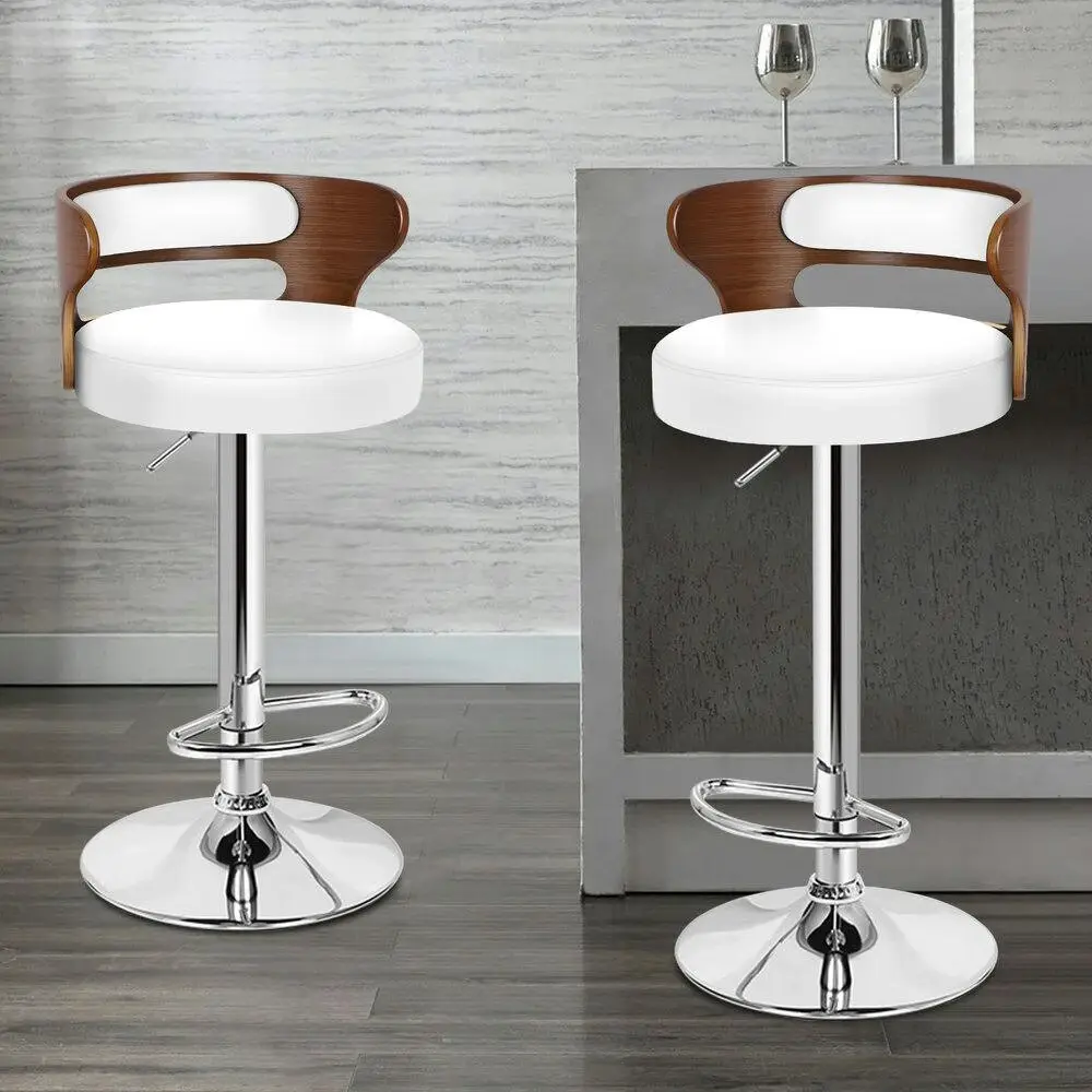 Alfordson 2x Bar Stool Kitchen Swivel Chair Wooden Leather Reno White - Shop Dining Chairs & Bar Stools
