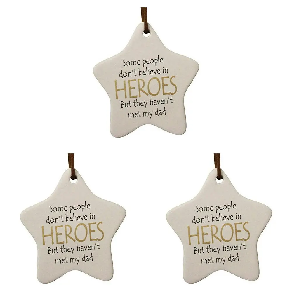 3x Ceramic Hanging 8x9cm Star Dad Hero w/ Hanger Ornament Home/Office Room Decor - Home & Garden