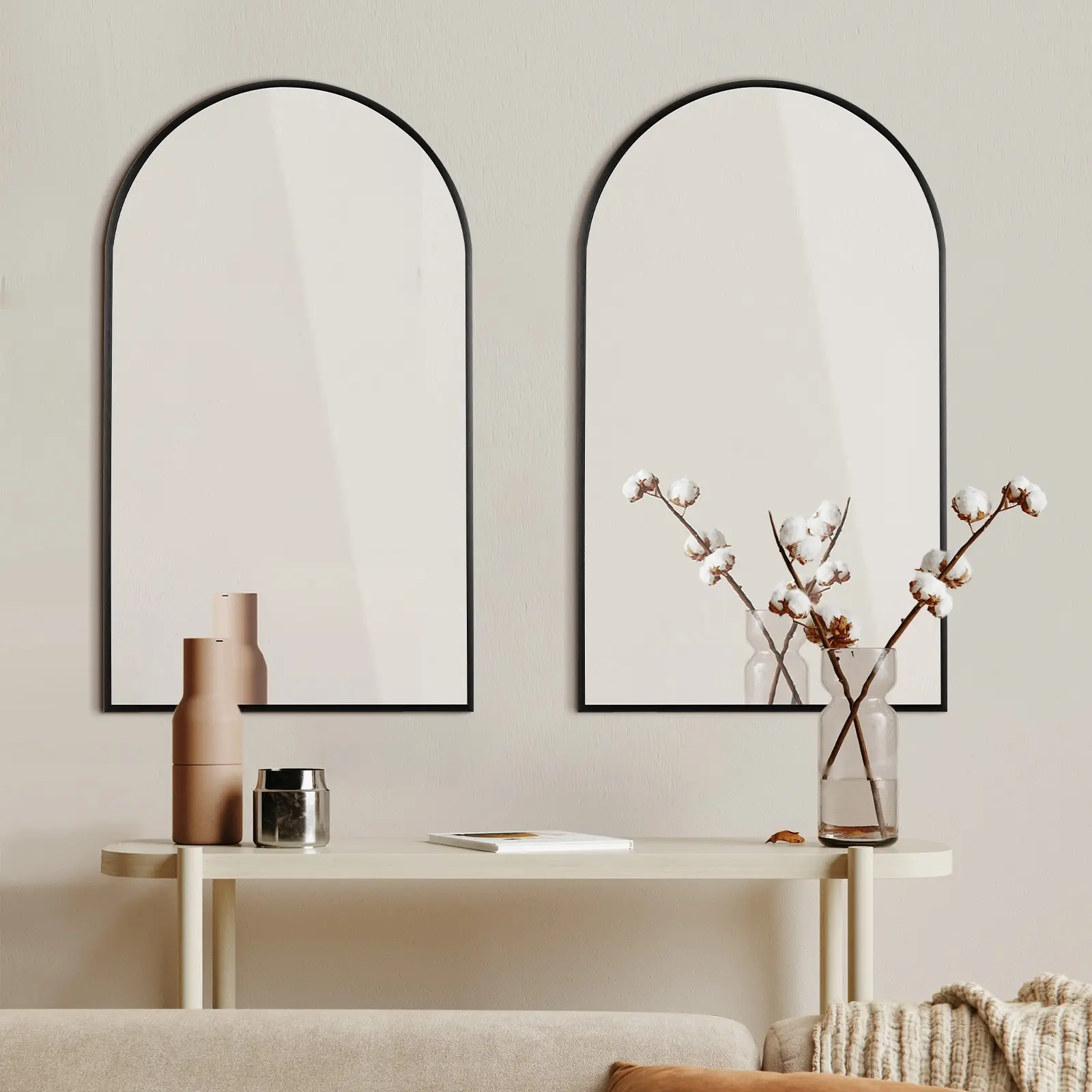 Oikiture Wall Mirrors 86x50cm Arched Home Decor Black Set of 2 - Home & Garden