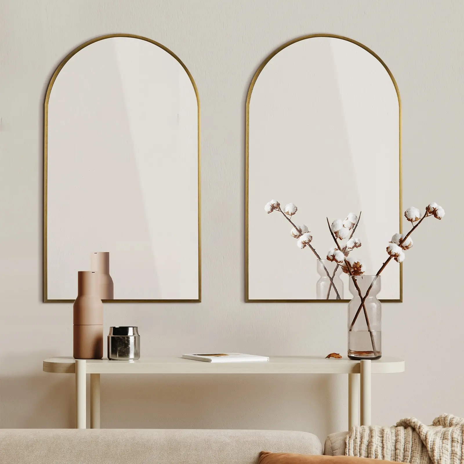 Oikiture Wall Mirrors 86x50cm Arched Home Decor Gold Set of 2 - Home & Garden