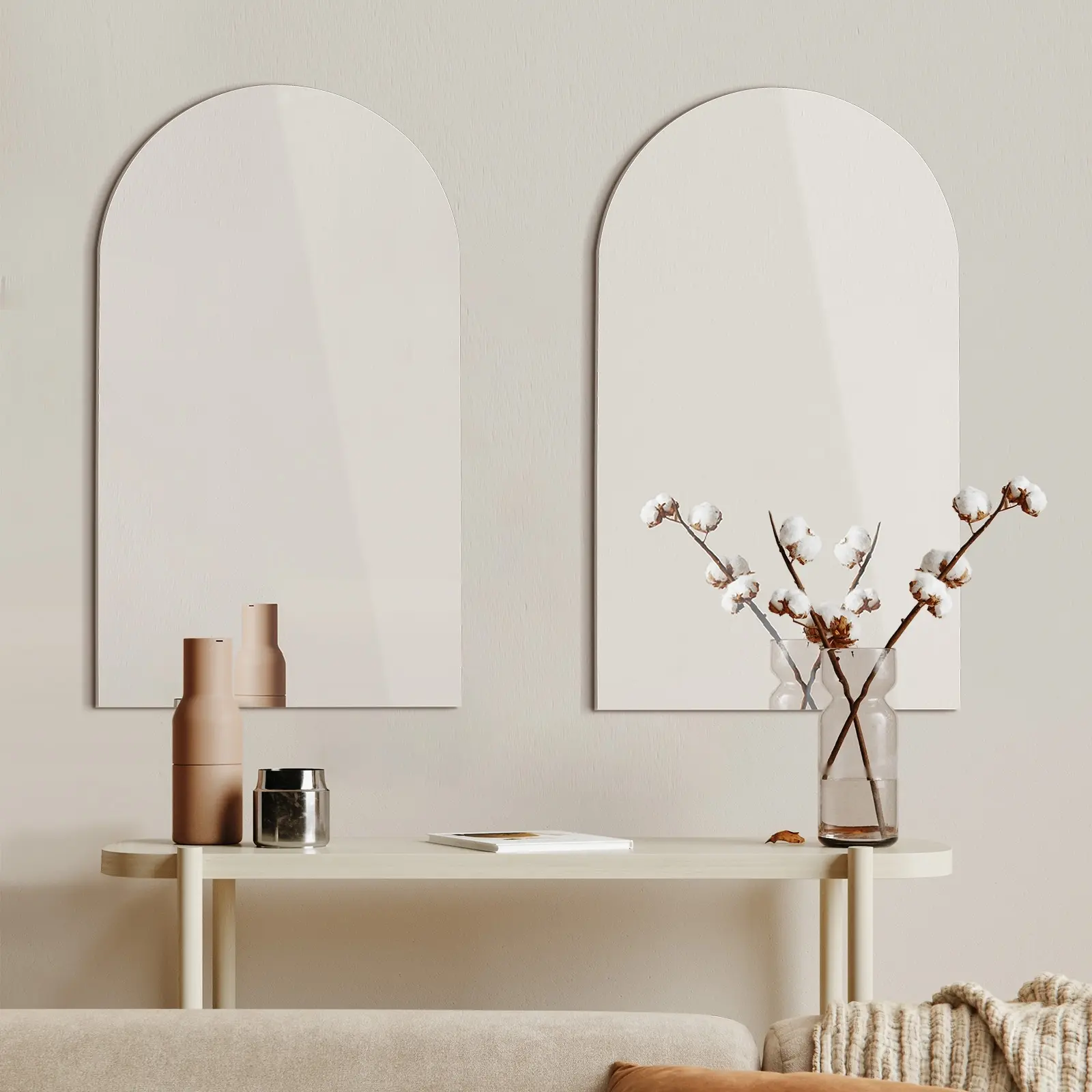 Oikiture Wall Mirrors 86x50cm Arched Bathroom Frameless Mirror Set of 2 - Home & Garden