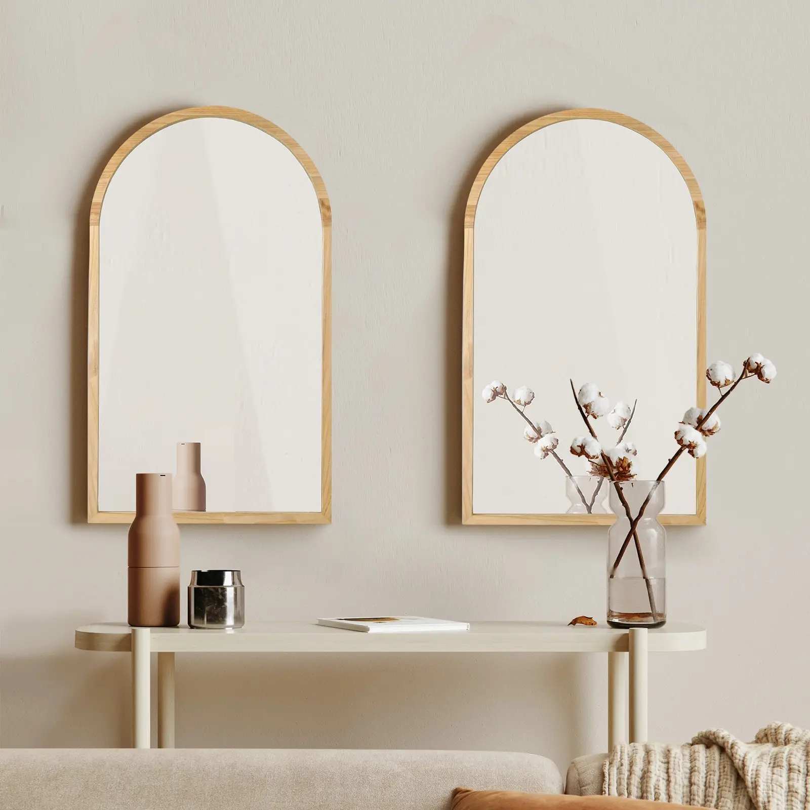 Oikiture Arched Wall Mirrors Home Decor 86x50cm Wooden Set of 2 - Home & Garden