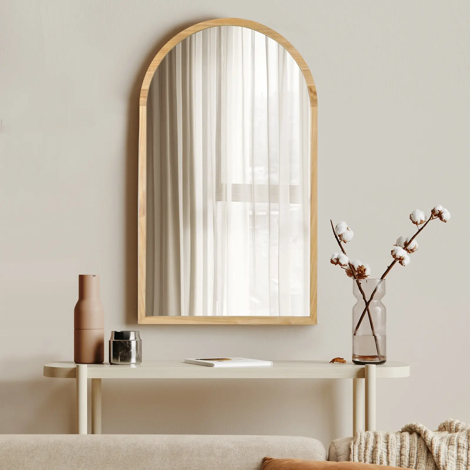 Oikiture Arched Wall Mirrors Vanity Home Decor Makeup Mirror 86x50cm Wooden - Home & Garden