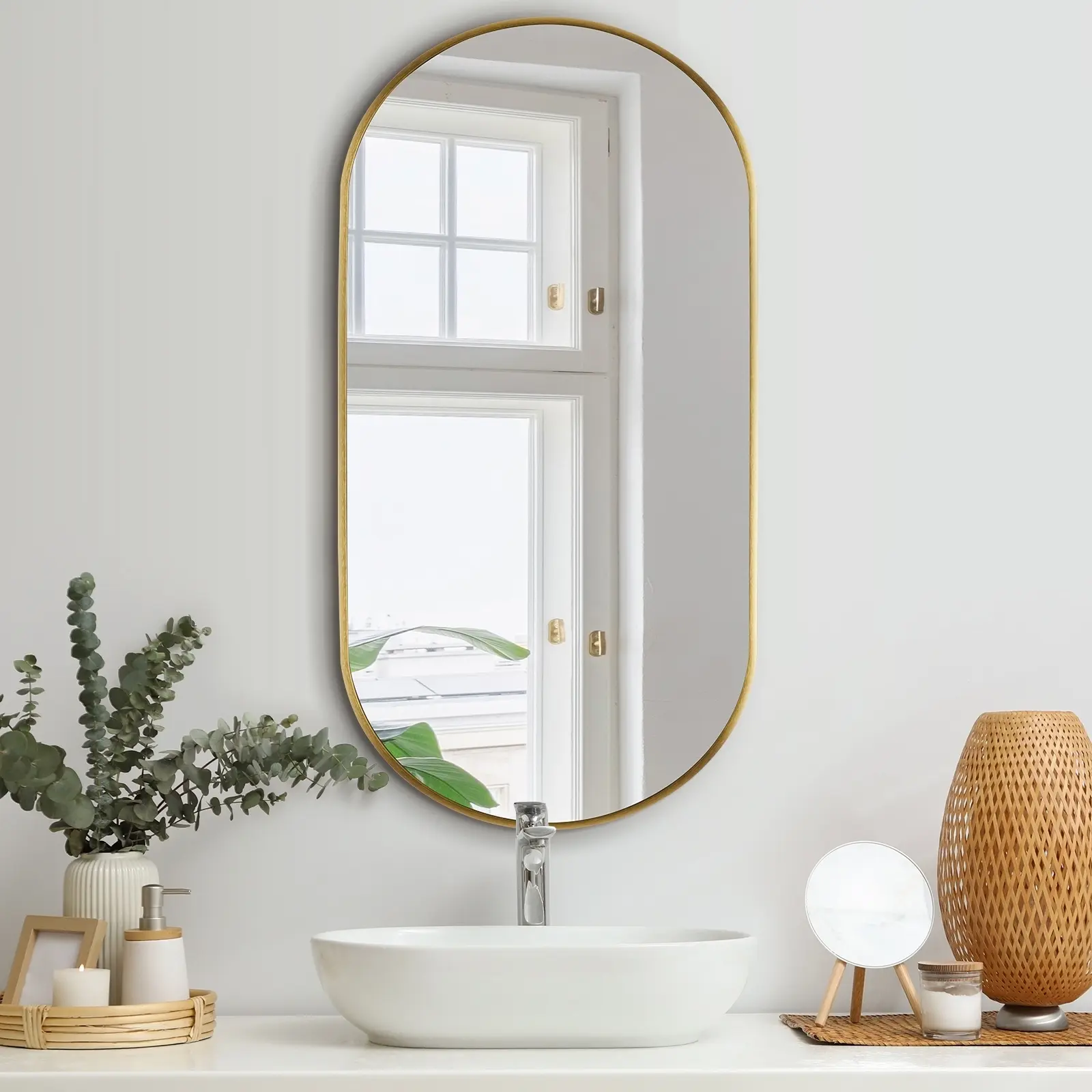 Oikiture Wall Mirrors Oval Makeup Mirror Home Decor Gold 84x50cm - Home & Garden