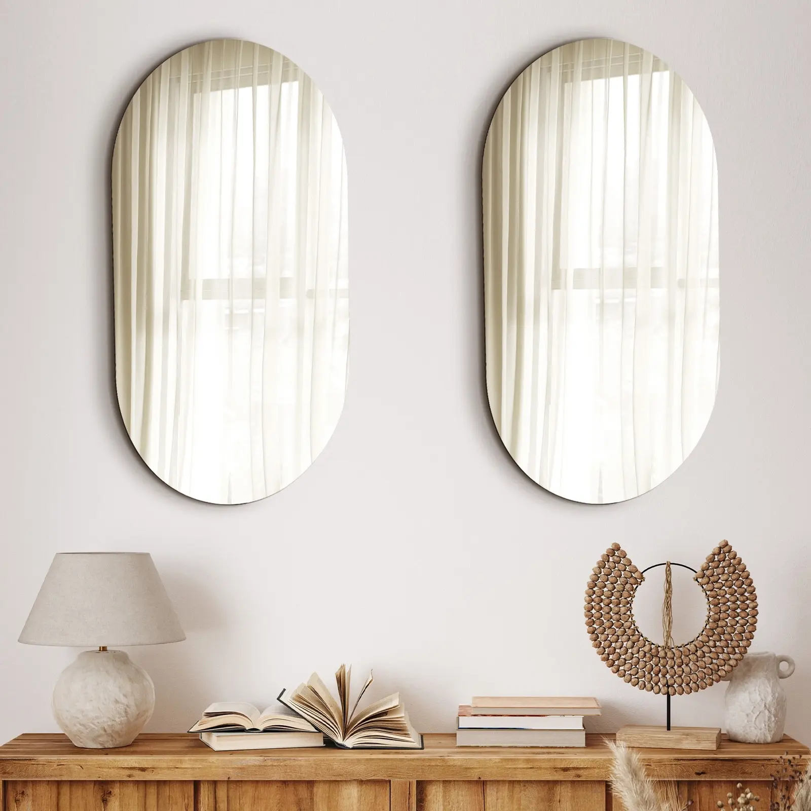 Oikiture Wall Mirrors Oval Frameless Mirror 84x50cm Set of 2 - Home & Garden