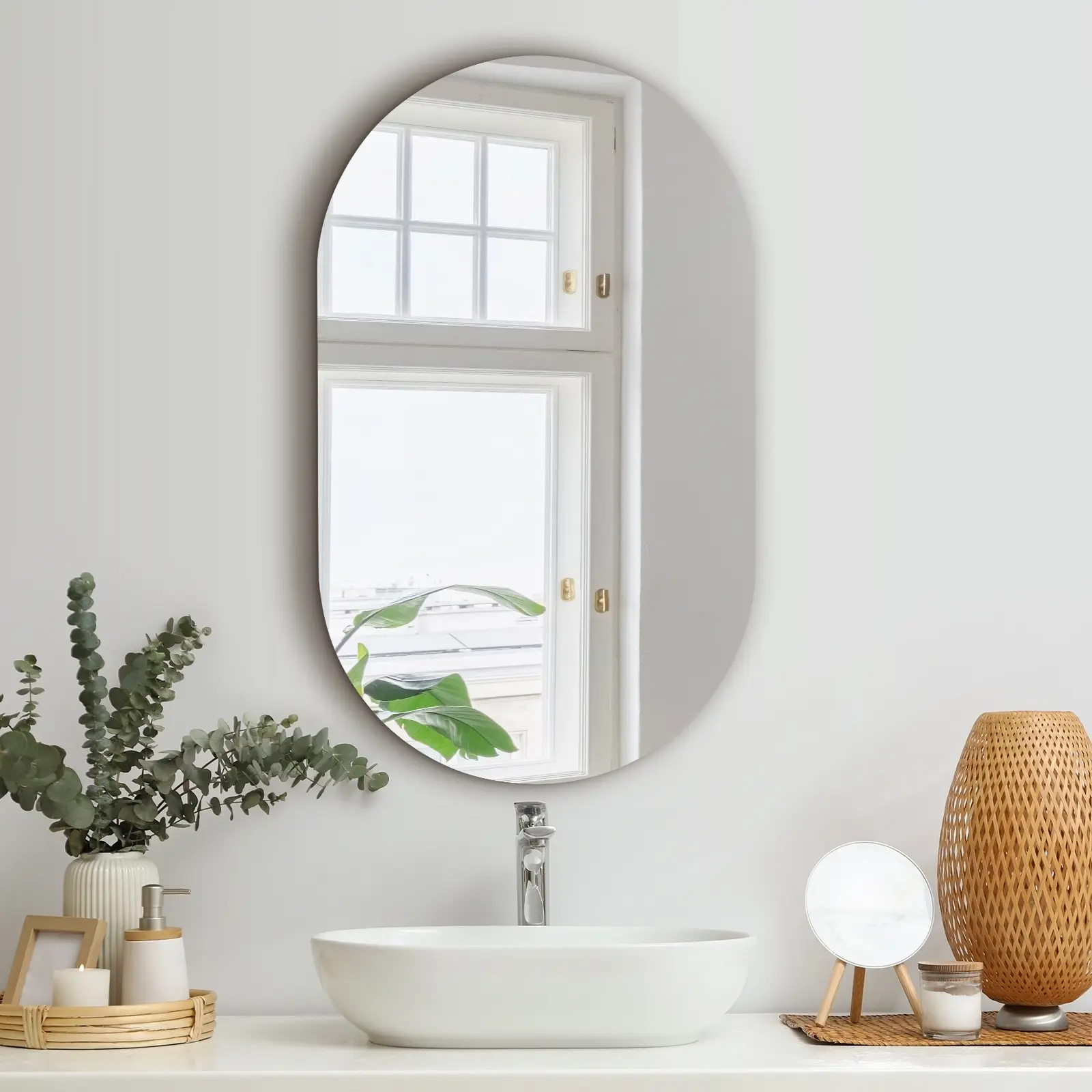 Oikiture Wall Mirrors Oval Makeup Mirror Bathroom Frameless 84x50cm - Home & Garden