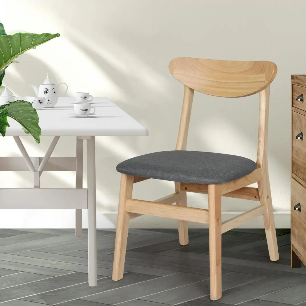 Levede 2x Dining Chairs Kitchen Chair Natural Wood Linen Fabric Cafe Lounge Seat - Furniture