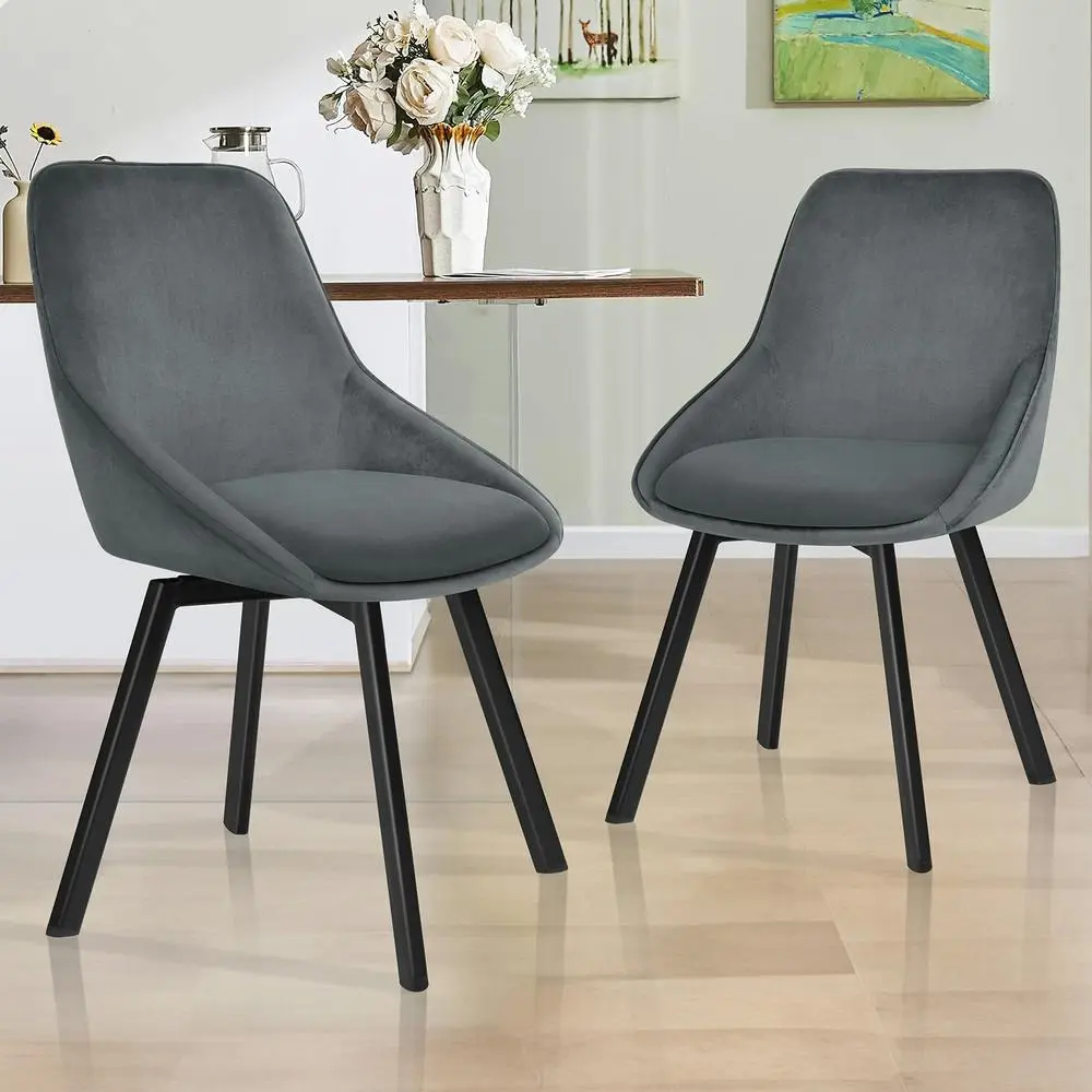 Alfordson 2x Dining Chairs Swivel Velvet Grey - Furniture