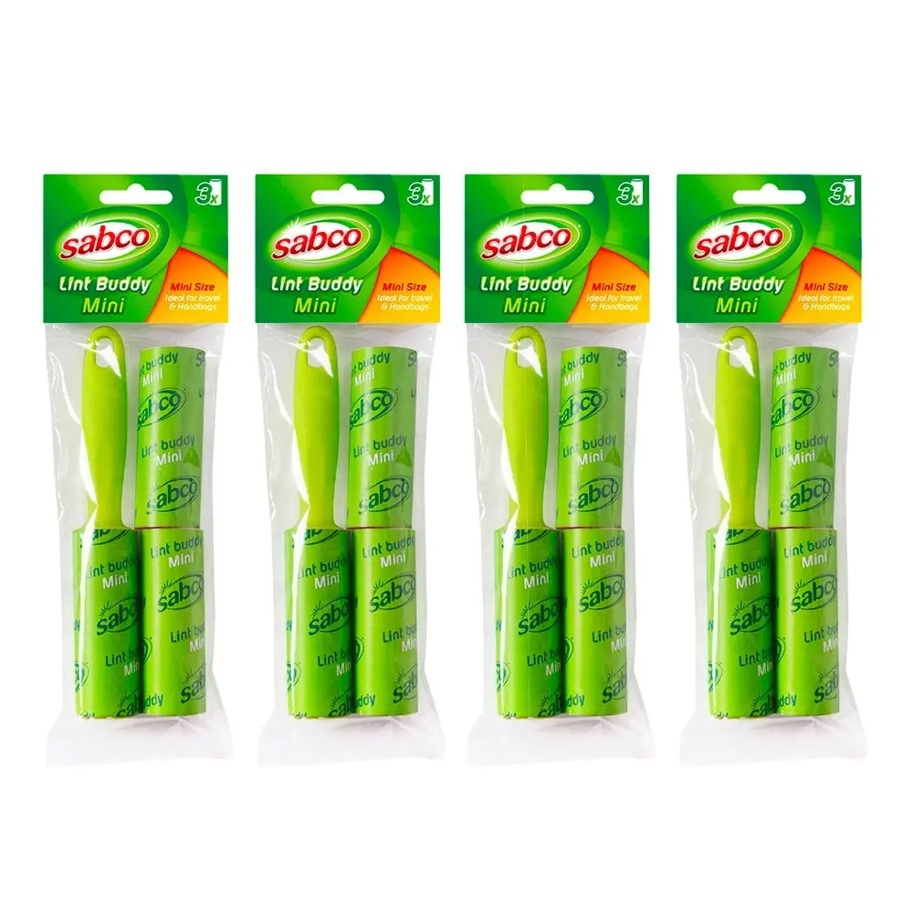 4x 3pc Sabco 17cm Hair/Pet/Dust Lint Roller Buddy Mini Fabric/Garment Cleaner - Home & Garden
