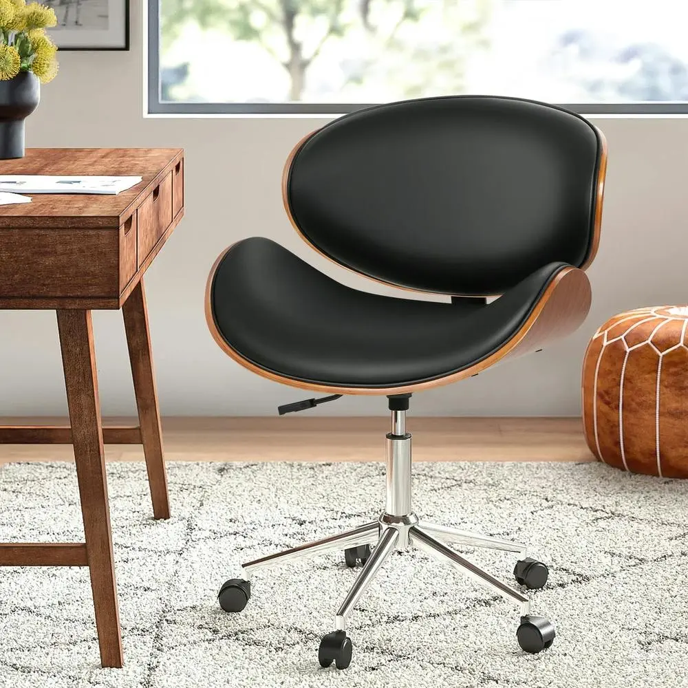 Alfordson Wooden Office Chair Leather Seat Aria Black - Save up to 70% Off Office Furniture Specials