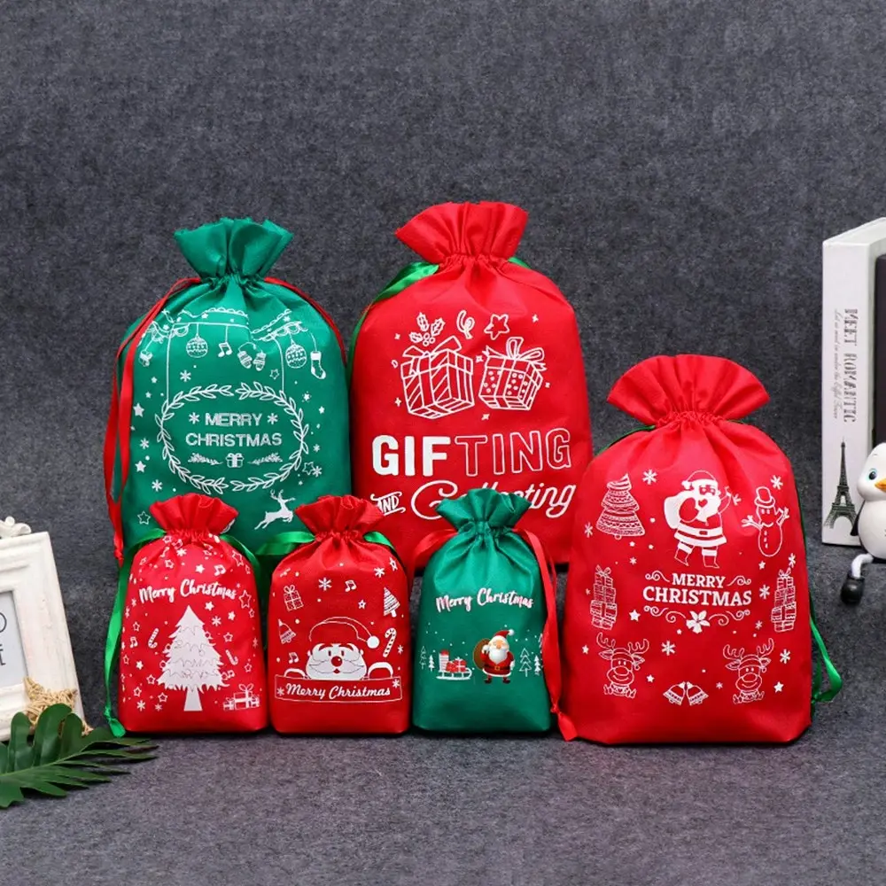 6pcs Christmas non-woven gift bag gift drawstring pocket