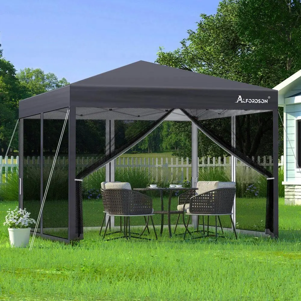 Alfordson Gazebo Pop Up Marquee 3x3 Outdoor Tent Party Camping Mesh Wall Grey - Home & Garden