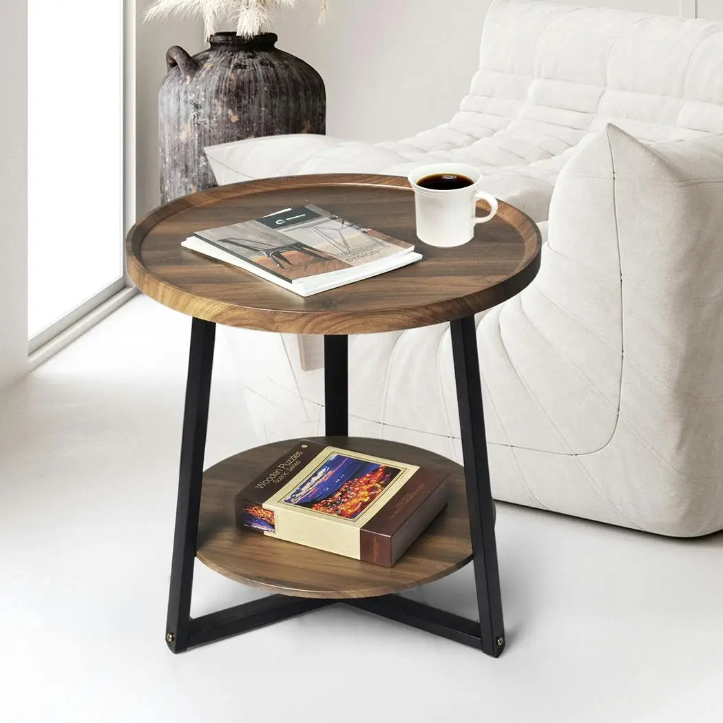 Levede Side Table Coffee Bedside Tables Nightstand Storage Steel Legs 60cm Dia. - Furniture