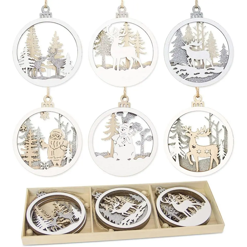 6Pcs Wooden Christmas Party Hanging Decoration Christmas Tree Decorations - Home & Garden