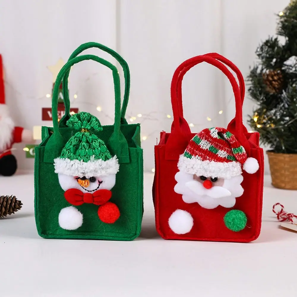 2 Pack Christmas Gift Bag Candy Apple Bag Cartoon Cute Santa Claus Felt Handbag - Home & Garden