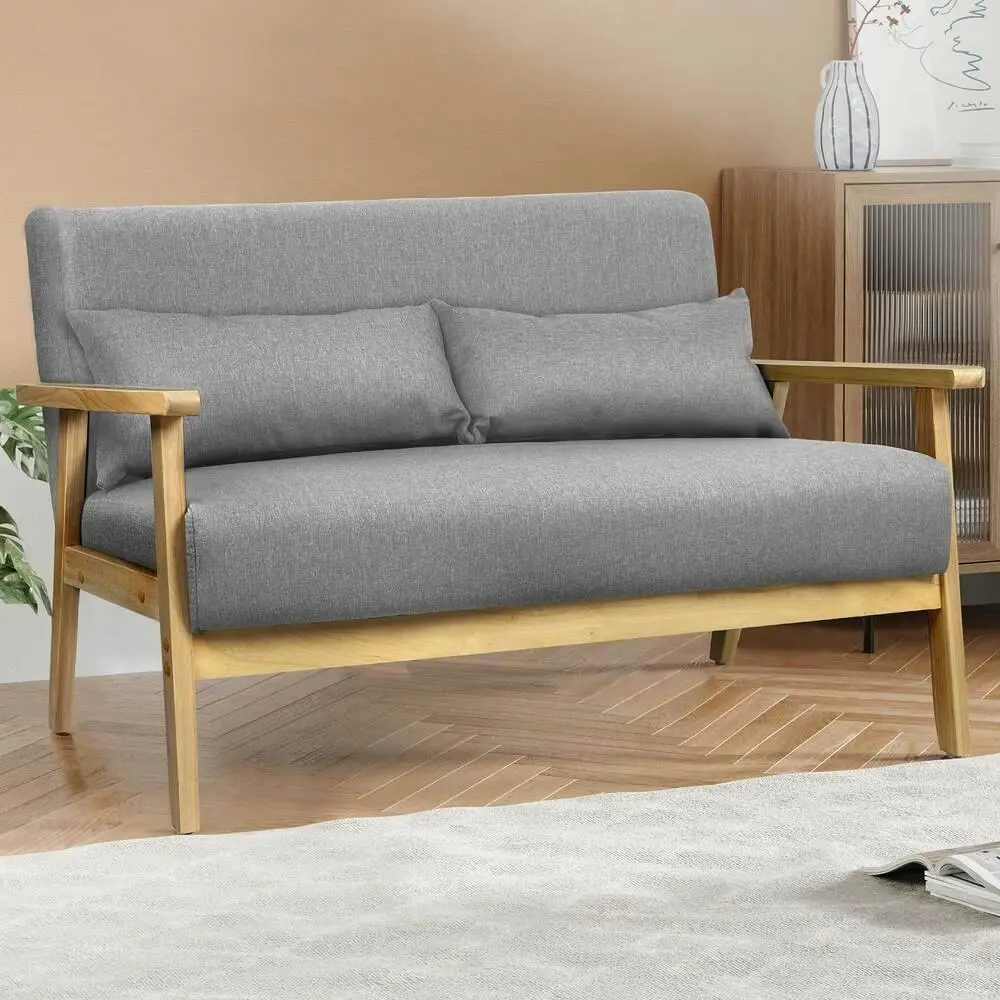 Alfordson Armchair 2 Seater Sofa Fabric Lounge Chair Accent Couch Wood Seat Grey - Over 40% off Living Room Furniture