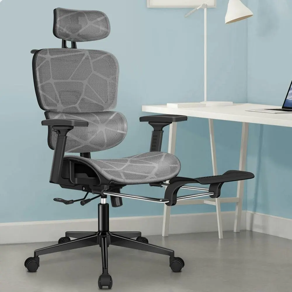 Alfordson Ergonomic Office Chair Mesh Executive Gaming Work Seat Black Grey - Furniture