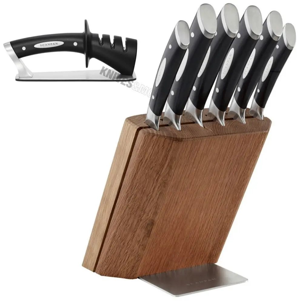 Scanpan Classic 7 piece Oak 7pc Knife Block Set 18185 + Sharpener - Kitchenware - Save up to 70%