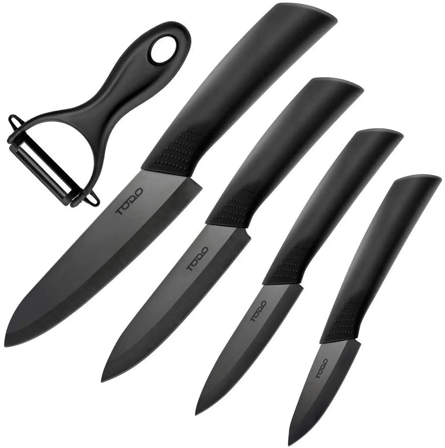 TODO 5 Pc Ceramic Knife + Peeler Set w/ Sheath Black Nano Zirconia Anti Bacterial Blade - Home & Garden