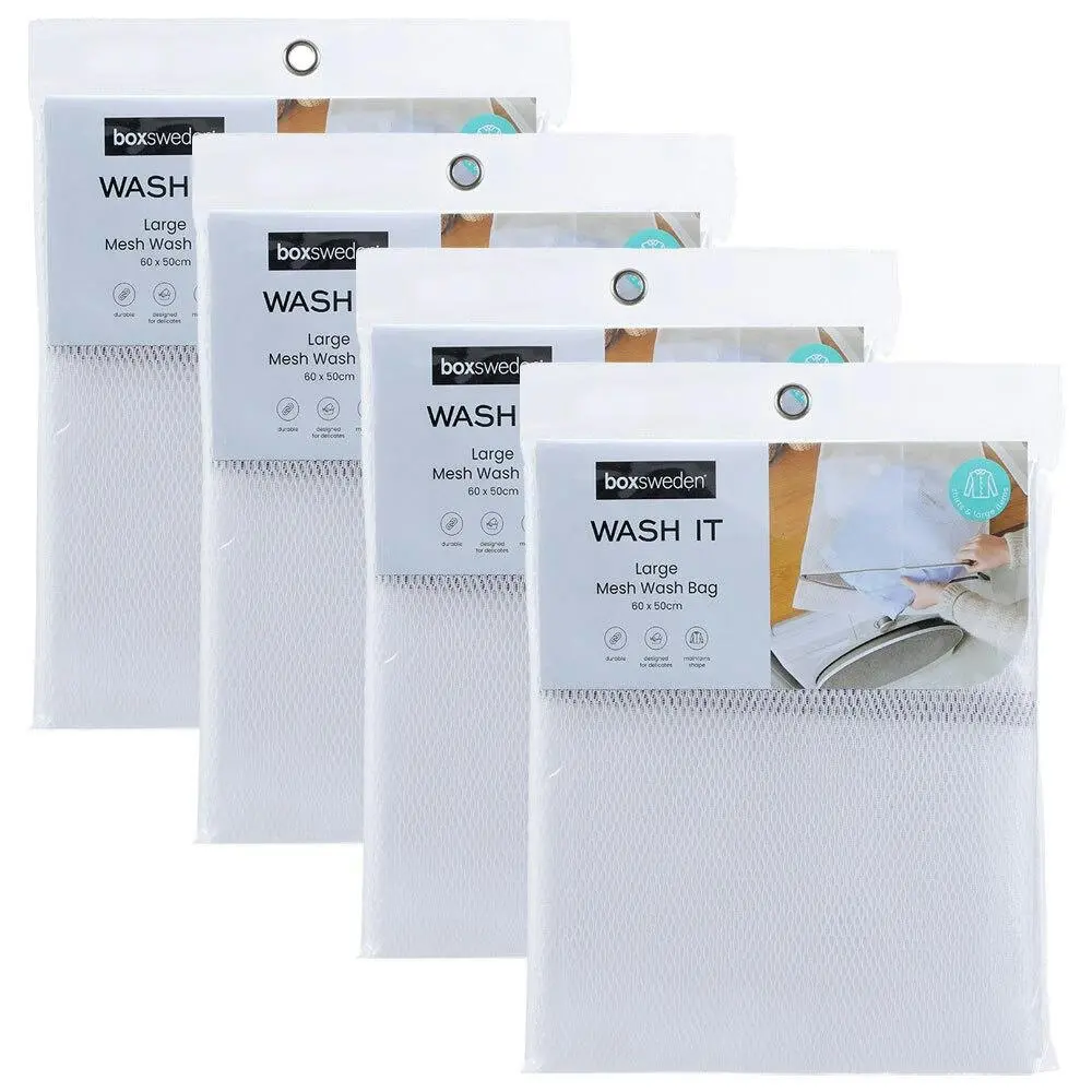 4x Boxsweden Wash It 60x50cm Washing Machine Mesh Clothes Bag Storage Large WHT - Home & Garden