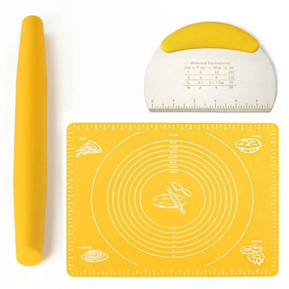 Silicone Kneading Pad Rolling Pin Stainless Steel Scale Cutter - Home & Garden