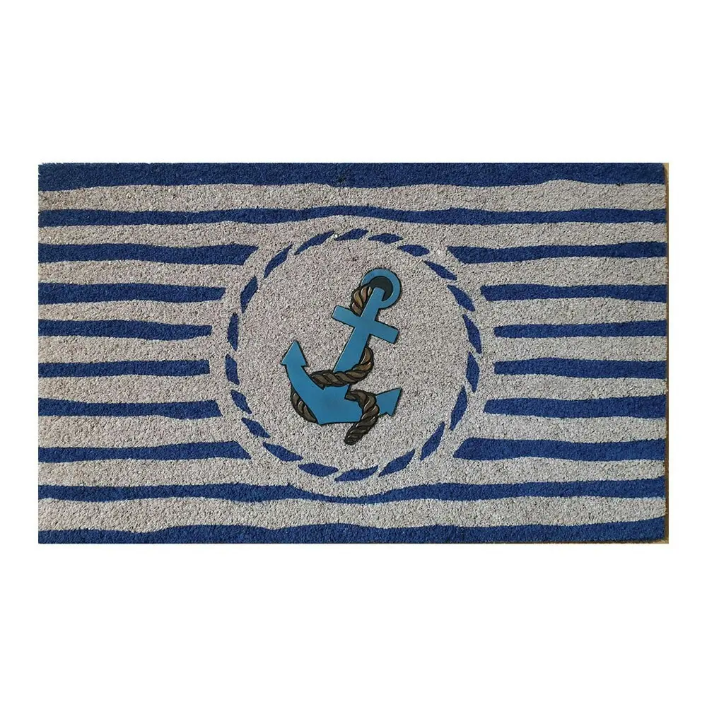 Solemate PVC Backed Coir 2D Anchor 45x75cm Slimline Outdoor Stylish Doormat - Home & Garden