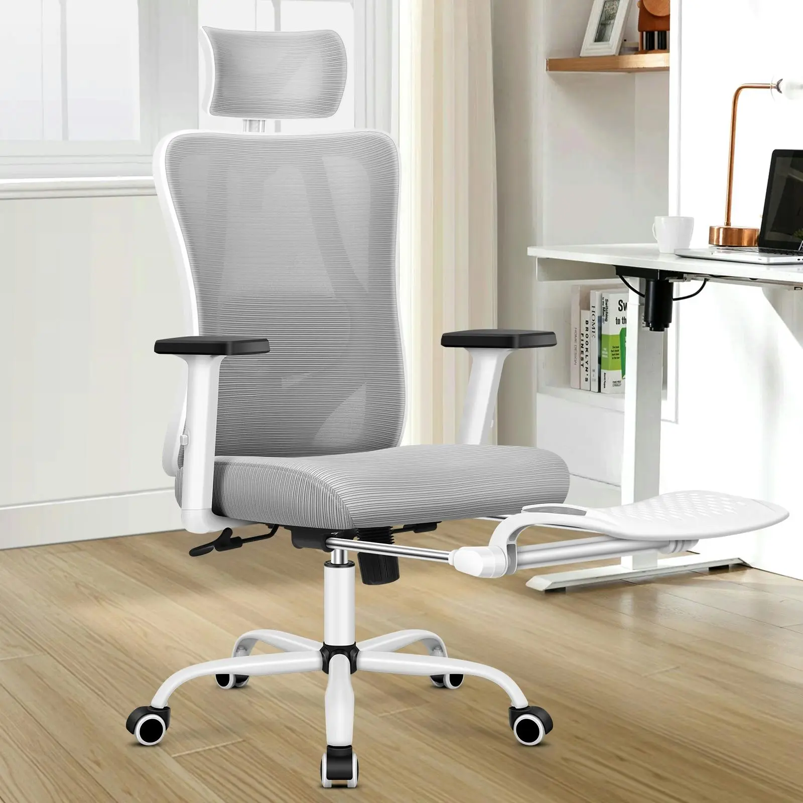 Alfordson Ergonomic Executive Mesh Office Chair Grey White - Furniture