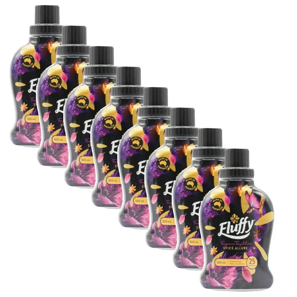 8x Fluffy Fabric Softener Temptations Spice Allure Scented Gentle Care 500ml - Home & Garden