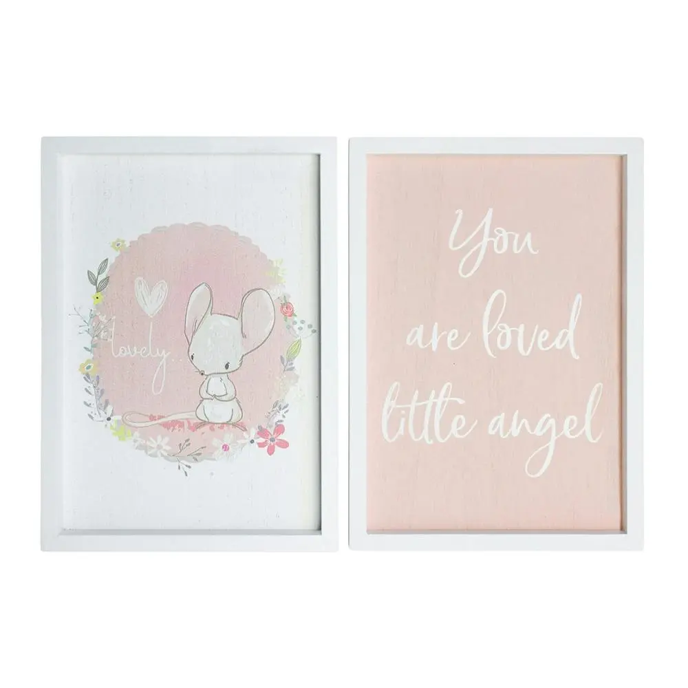 2pc MDF 28cm Little Angel Sign Kids Bedroom Decorative Plaque Set Pink/White - Home & Garden