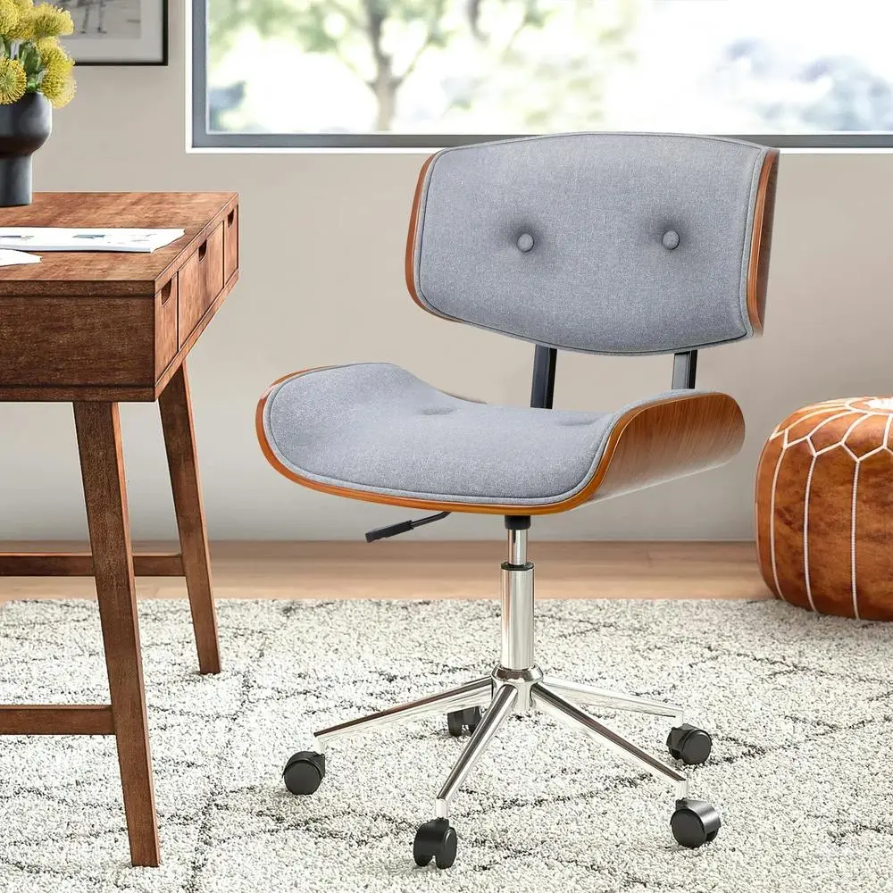 Alfordson Wooden Office Chair Fabric Seat Estelle Grey - Furniture
