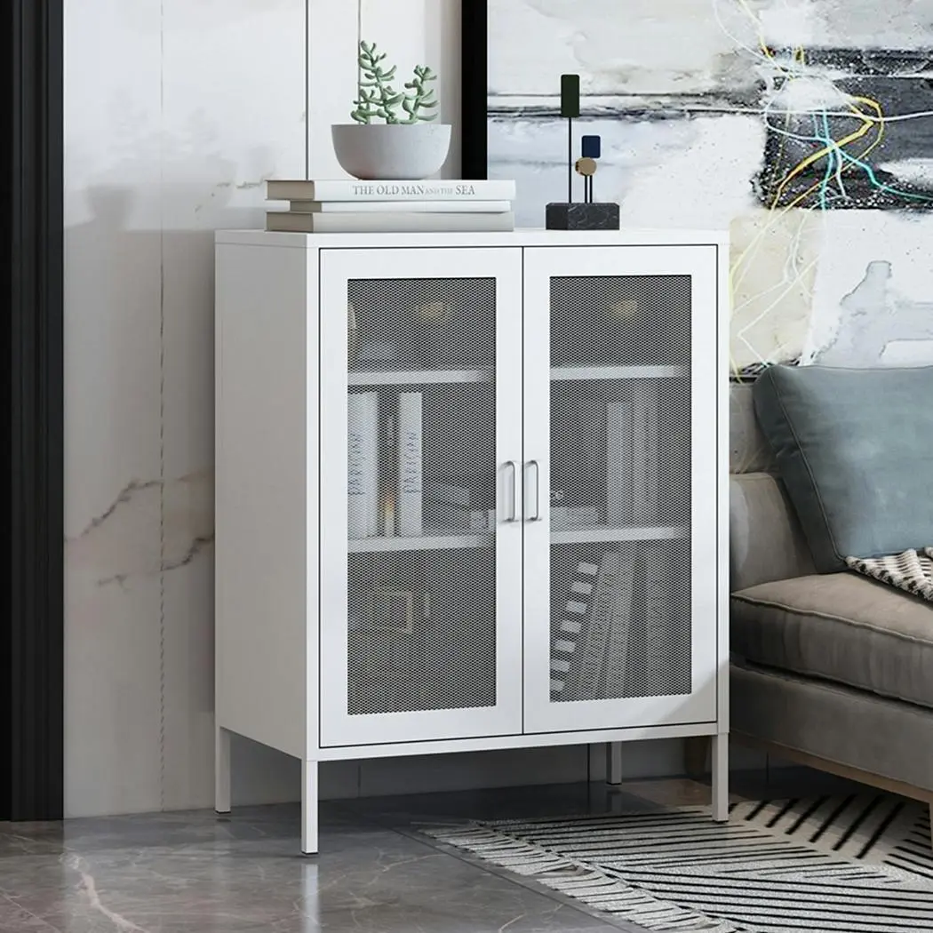 Levede Storage Cabinet Steel Kitchen Cupboard Metal Bookcase Filing Office White - Furniture