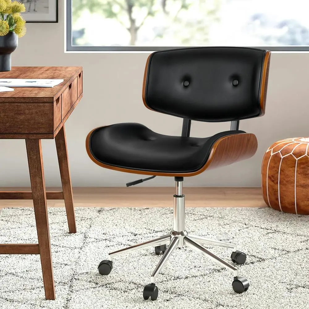 Alfordson Wooden Office Chair Leather Seat Estelle Black - Furniture
