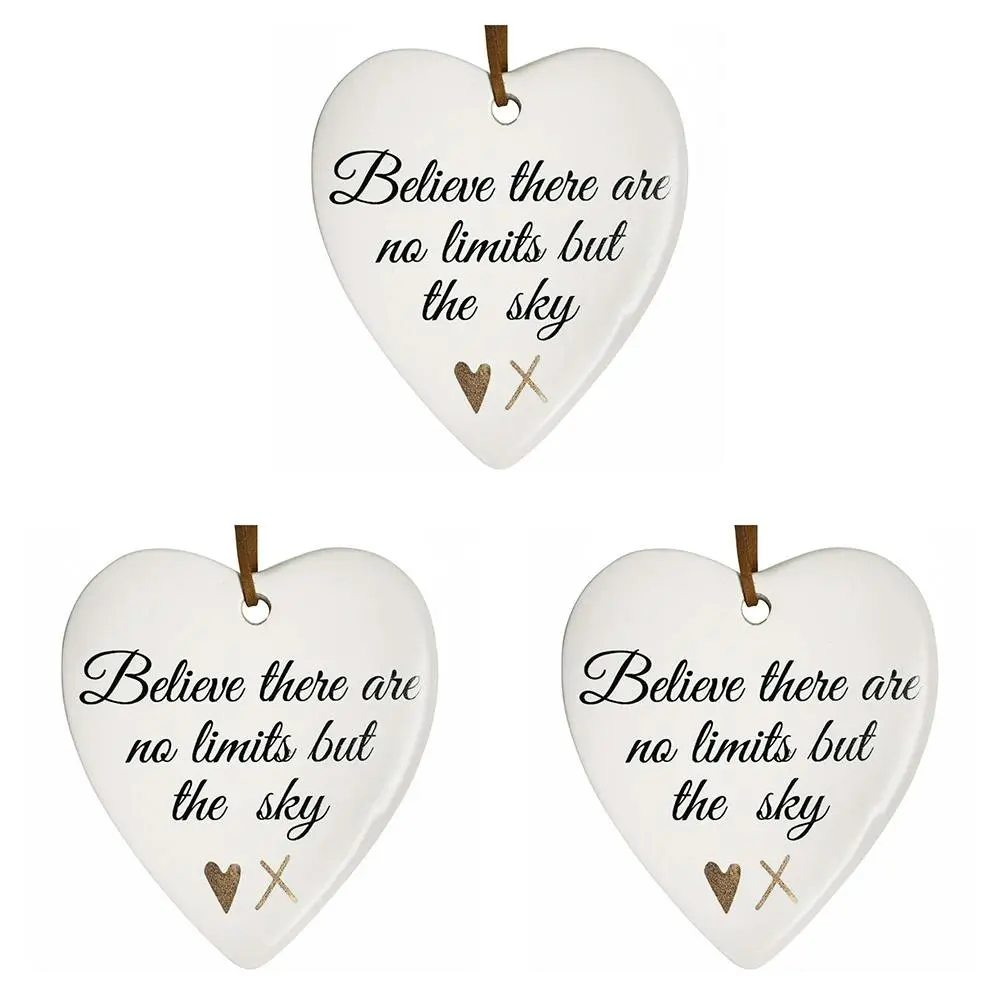 3x Ceramic Hanging 8x9cm Heart Believe Sky w/Hanger Ornament Home Room Decor - Home & Garden