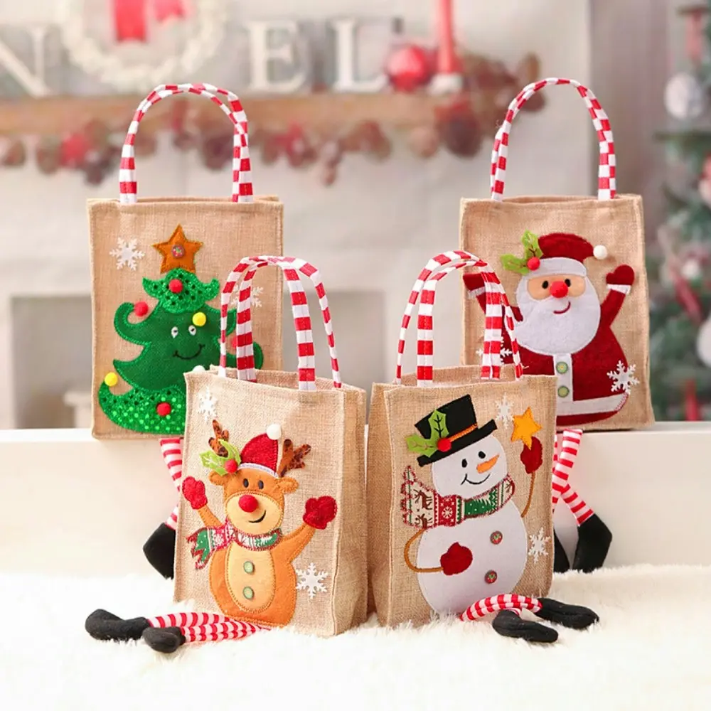 4pcs Christmas Gift Bag Eve Apple Candy Bag Santa Claus Snowman Elk Storage Bags - Home & Garden