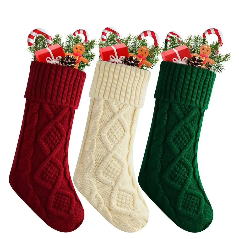 3 Pack Christmas Stockings Knitted Stocking Decorations For Xmas Party Decor - Home & Garden